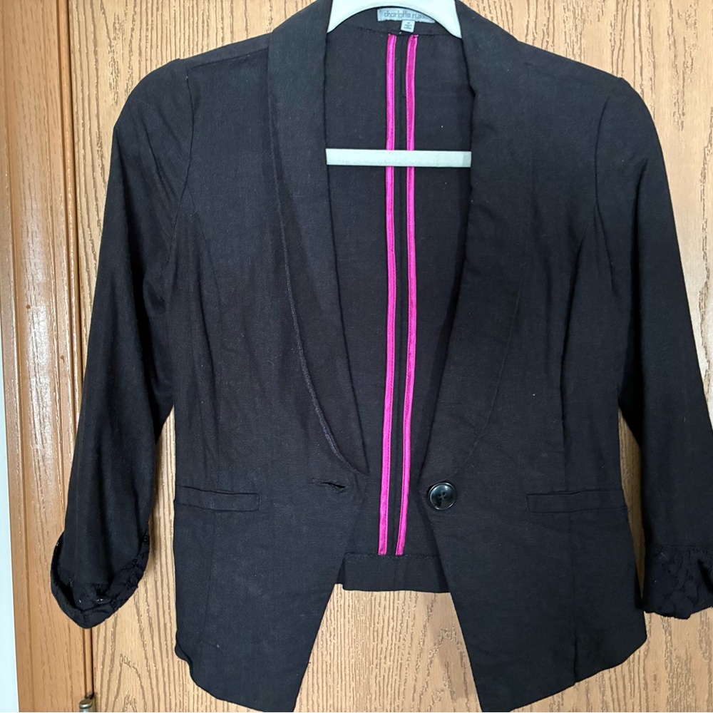 Charlotte Russe Black Blazer with Pink Stripes